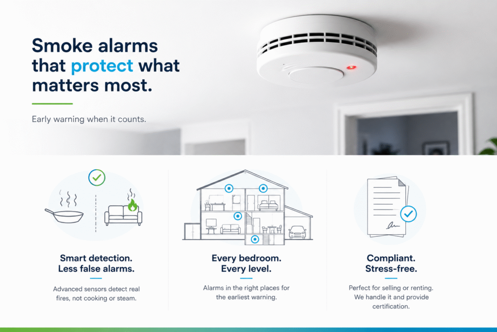 Diagram showing list of benefits from installing a smoke alarm detector