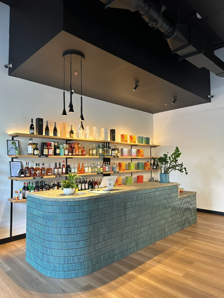 Commercial wine bar with glowing lit up shelf