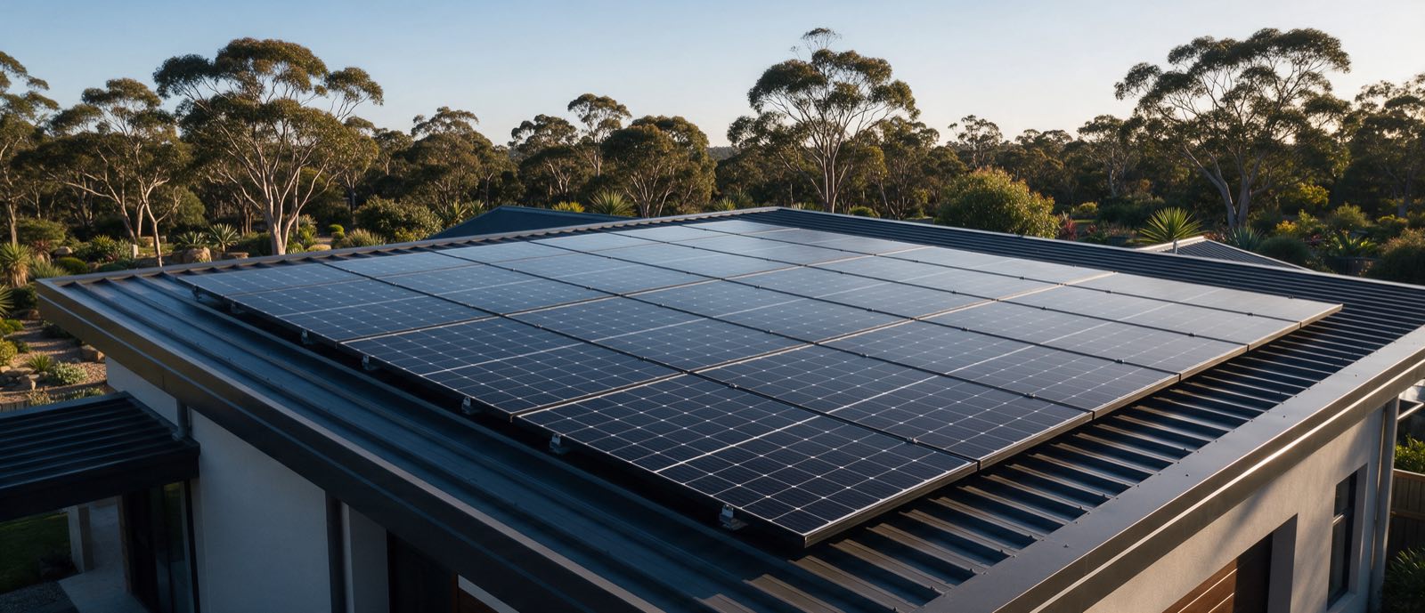 Solar panels across a residential rooftop